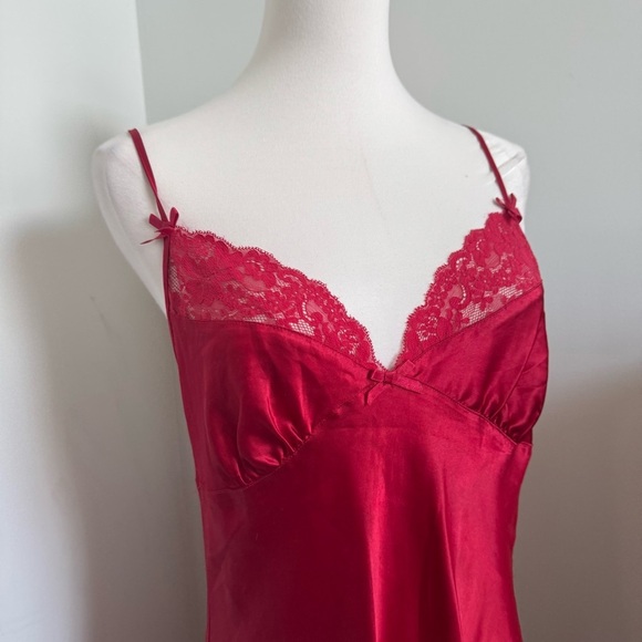 Vintage Red Satin & Lace Slip Dress — 90s Valentine Lingerie Aesthetic L - Picture 4 of 7